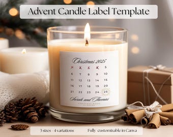 Advent Candle Label Template, Christmas Countdown 2025 (Digital Download). 001