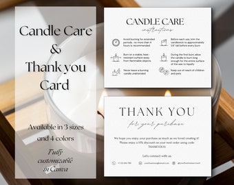 Editable Candle Care Card Template, Printable Thank You Card (Canva)