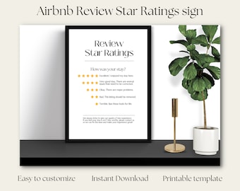 Airbnb Review Star Rating Sign Template, Vacation Rental (Canva Editable, Digital Download)