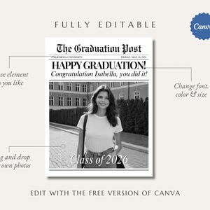Abschluss Zeitung Blumenstrauß Wrap Vorlage (digitaler Download), Senior Geschenk für sie, 006 Bild 7