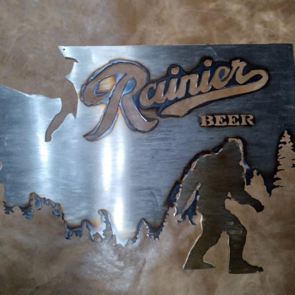 Metal Rainier/Bigfoot/WA sign 24 inch