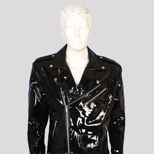 Men/'s Gothic Moto PU BLACK Vinyl PVC Moto Jacket Punk Fetish EMO Biker Jacket