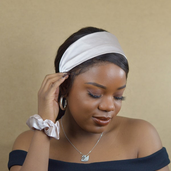 Black, ivory, brown silky satin headband, satin headband, wide headband for women and girls| headband and scrunchie gift set for her|