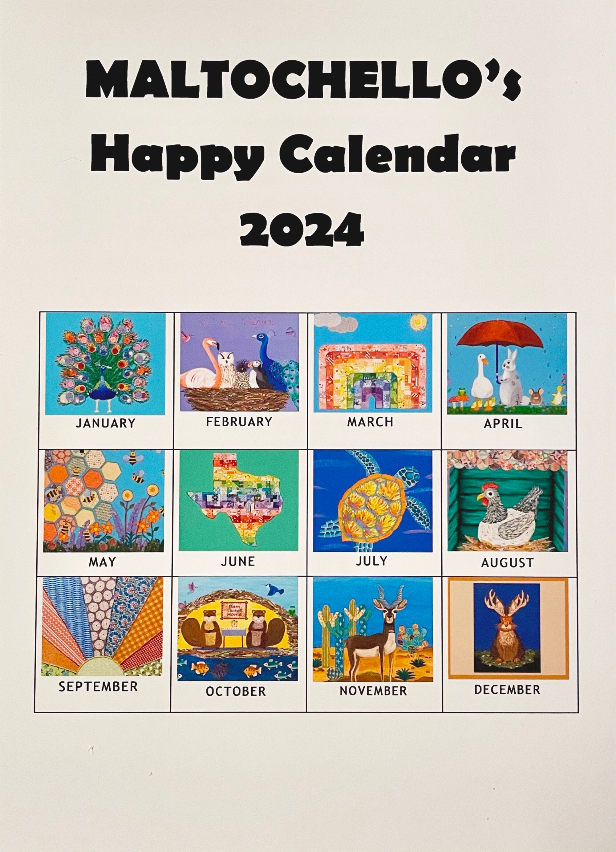 2024 Desk Calendar, Happy, Animals Calendar, Folk Art, Whimsical Art