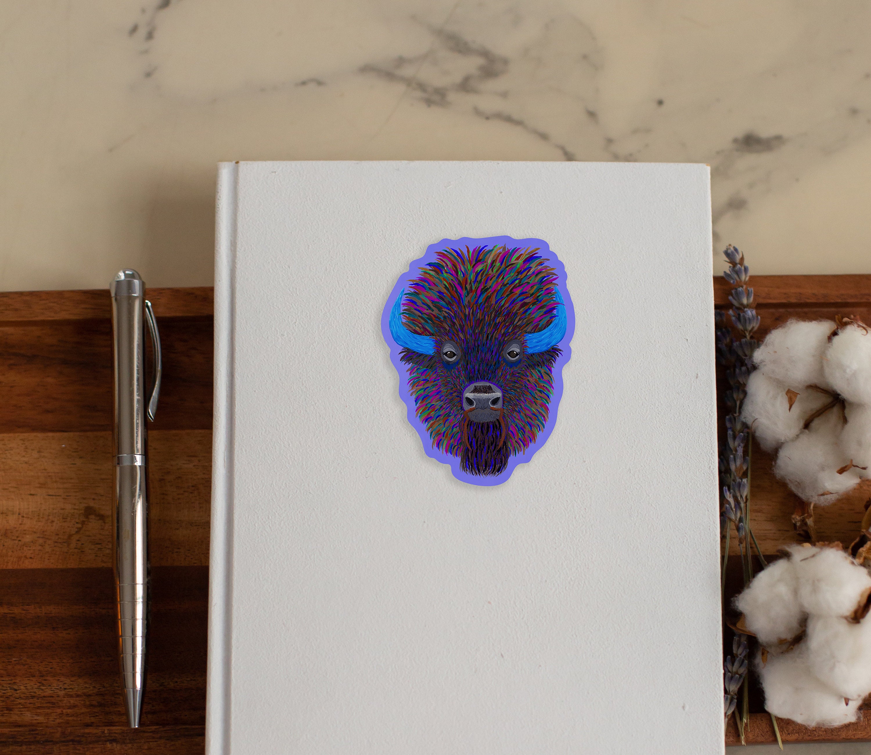 Buffalo Sticker, Whimsical Buffalo Head, Colorful Buffalo Decal, Animal ...