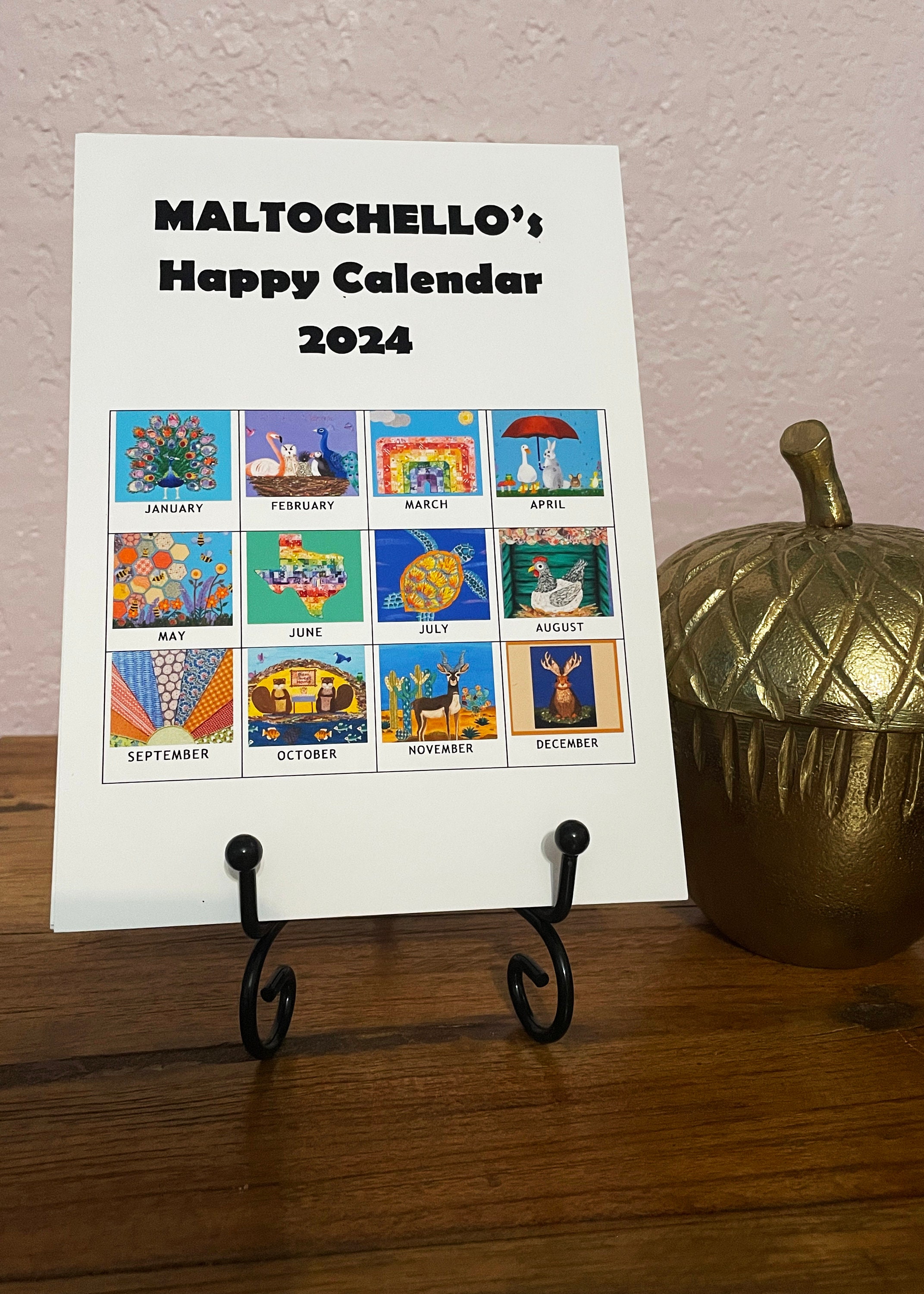 2024 Desk Calendar, Happy, Animals Calendar, Folk Art, Whimsical Art