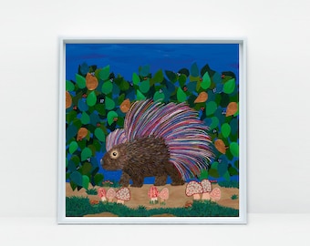 Impresión de arte puercoespín, Penélope el puercoespín impresión giclée sobre lienzo o papel, en varios tamaños, sin enmarcar, decoración del hogar de plantas