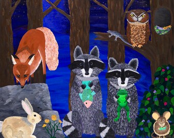 Impresión de animales del bosque, obras de arte de animales en el bosque, impresiones giclée en papel o lienzo, sin enmarcar en varios tamaños