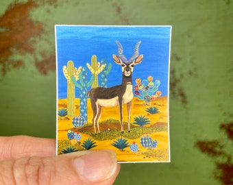 Pegatina Blackbuck, ciervo caprichoso en el desierto, calcomanía de antílope colorido, pegatina de vinilo animal, pegatina Meh, Michelle Rankin, Maltochello
