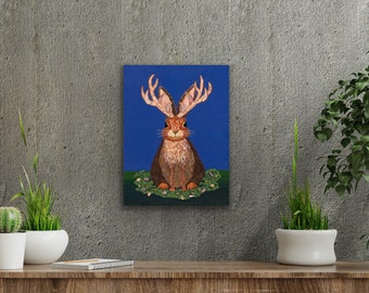 Impresión de arte Jackalope, obras de arte de animales, decoración del hogar de conejos, arte popular, impresión giclée sobre lienzo o papel, disponible en varios tamaños, sin marco