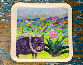 Pegatina de paisaje colorido, pegatina de vinilo, jabalina, arte de colibrí, cactus, Este cerdito fue a Alpine, Michelle Rankin, Maltochello