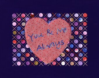 You and me always art print, heart artwork , giclee print canvas or paper, unframed in various sizes