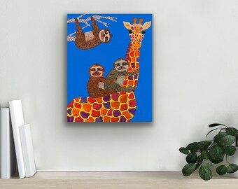 Impresión de arte Free Ride, decoración de pared de perezosos y jirafas, papel/lienzo de impresión giclée, varios tamaños, sin marco