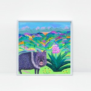 Colorful landscape print, javelina, hummingbird art, cactus art, &quot;This Little Piggy went to Alpine&quot;, giclée paper or canvas print unframed