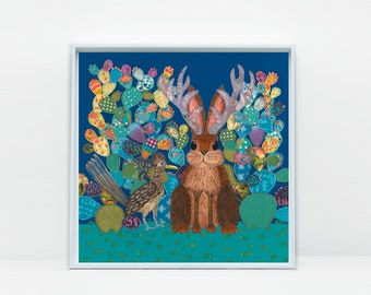 ¿Quieres correr? impresión de arte, jackalope, correcaminos, cactus, impresión giclée sobre lienzo o papel, en varios tamaños, sin marco