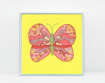 Butterfly art print, pink butterfly giclée print on canvas or paper, in various sizes, unframed