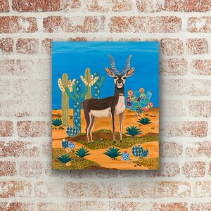 Blackbuck antelope art print, nature inspired wall decor, antelope and cactus, giclée print paper/canvas, various sizes, unframed