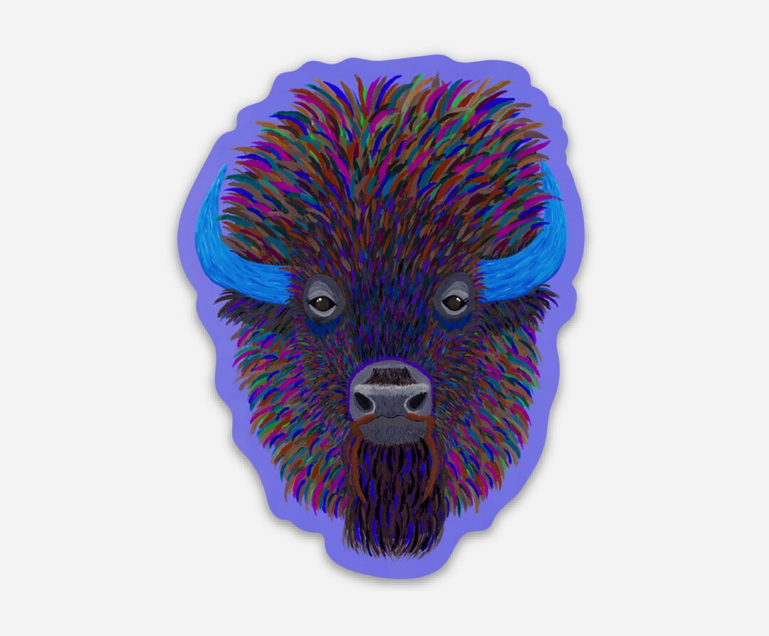 Buffalo Sticker, Whimsical Buffalo Head, Colorful Buffalo Decal, Animal ...