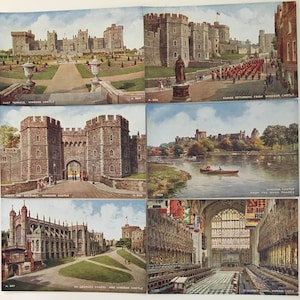 Postales vintage – Inglaterra - Castillo de Windsor – Color de arte – Brian Gerald – San Valentín & Hijos - 1940s – Lote de 6