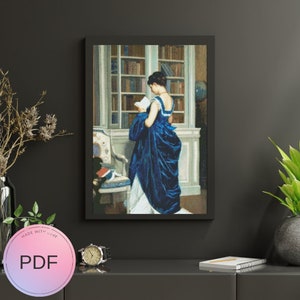 In the Library Cross Stitch Pattern , Auguste Toulmouche, Dans la Bibliotheque, Famous Painting , Instant Download , Pdf