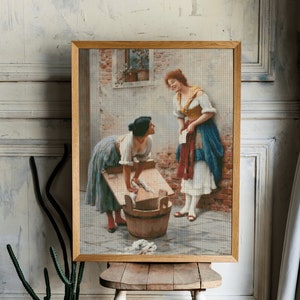Cross Stitch Pattern , Sharing The News , Instant Download  , Eugen Von Blaas