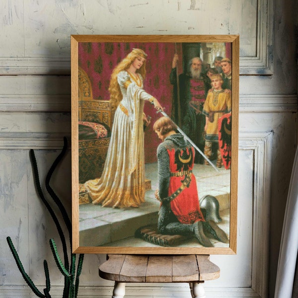 The Accolade  Cross Stitch Pattern , Edmund Blair Leighton  , Famous Paintings, X Stitch Chart , Instant Download , Medieval Castle