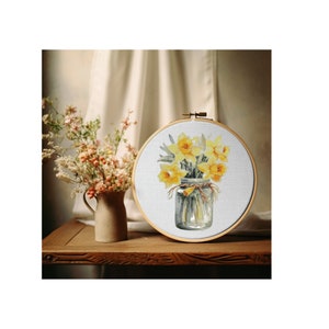 Yellow Daffodils Cross Stitch Pattern , Watercolor X Stitch Chart , Instant Download , Pdf , Flowers