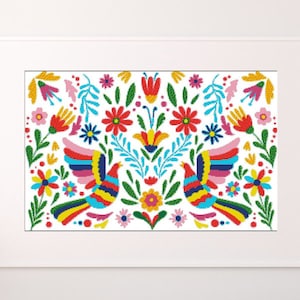 Mexicaanse vogels patroon kruissteekpatroon, aquarel X Stitch Chart, Instant Download, pdf, volkskunst