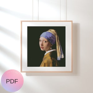 Ragazza con l&#39;orecchino di perla Schema punto croce ,Johannes Vermeer , Dipinti famosi ,Pdf X Stitch , Download istantaneo , File digitale