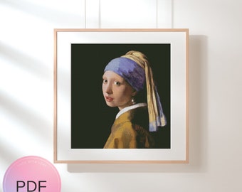 Girl With A Pearl Earring  Cross Stitch Pattern ,Johannes Vermeer , Famous Paintings ,Pdf  X Stitch , Instant Download , Digital File