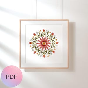 Patrón de punto de cruz con patrón de mandala floral 2, gráfico de puntadas en X con acuarela, descarga instantánea, PDF