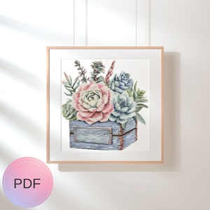 Succulents Cross Stitch Pattern , Plant Bouquet  , Pdf X Stitch , Instant Download , Digital File , Colorful  Cactus