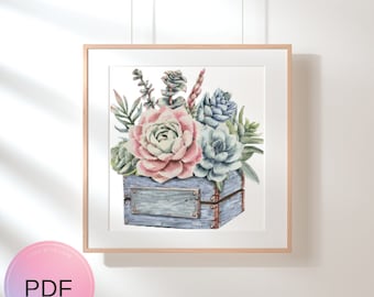 Succulents Cross Stitch Pattern , Plant Bouquet  , Pdf X Stitch , Instant Download , Digital File , Colorful  Cactus