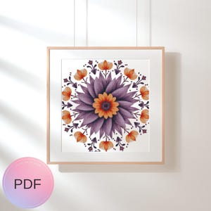 Patrón de punto de cruz con 7 patrones de mandala floral, gráfico de puntadas en X de acuarela, descarga instantánea, PDF, boho
