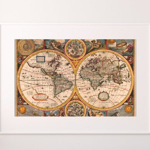 Mapa del mundo patrón de punto de cruz, John Speed, descarga instantánea en PDF, mapa antiguo, gráfico de puntada X