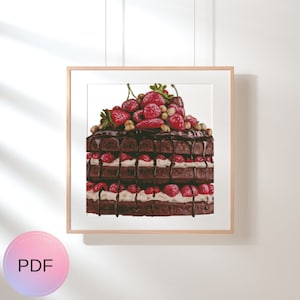 Cross Stitch Pattern , Chocolate Cake With Berries , Food  X Stitch , Instant Download ,For Kitchen , Berry  And Nuts , Forest Fruits
