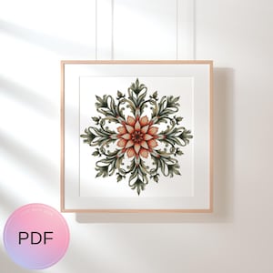 Patrón de punto de cruz con mandala floral de 8 patrones, gráfico de puntadas en X de acuarela, descarga instantánea, PDF, boho