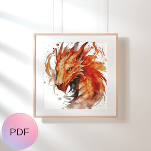 Red DragonCross Stitch Pattern , Watercolor X Stitch Chart , Instant Download , Pdf