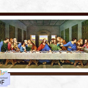Het laatste avondmaal kruissteekpatroon, Leonardo da Vinci, digitaal formaat, hoge renaissance, christelijk icoon, religieuze X-stekentabel