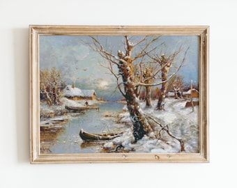 Patrón de punto de cruz "Atardecer de invierno", Suministros de punto X, Pinturas famosas, Descarga instantánea en PDF, Paisaje nevado