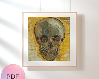 Skull Cross Stitch Pattern , Vincent Van Gogh, Spooky X Stitch , Pdf Instant Download , Famous Paintings