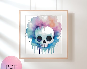 Schema punto croce teschio, schema punto X acquerello, download immediato, PDF, Dia de los Muertos, Halloween, Giorno dei morti, Teschio di zucchero
