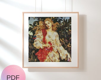Patrón de punto de cruz "Flora", Evelyn De Morgan, diosa romana de las flores, pinturas famosas, X Stitch Supplies, archivo digital