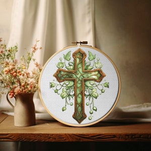 Green Cross Cross Stitch Pattern , Pdf , X Stitch Chart , Water Color, Instant Download , Digital File , Religious, Christian