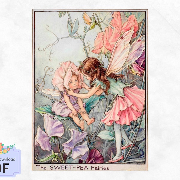 The Sweet Pea Fairies Cross Stitch Pattern , Cicely Mary Barker ,X Stitch Chart , Instant Download, Flower Fairy , Pdf , Famous Paintings