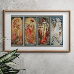 Four Seasons By Alphonse Mucha Cross Stitch Pattern , Famous Paintings X Stitch , Instant Download , Digital File , Pdf
