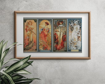 Four Seasons By Alphonse Mucha Cross Stitch Pattern , Famous Paintings X Stitch , Instant Download , Digital File , Pdf
