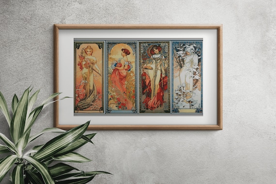 Four Seasons by Alphonse Mucha Cross Stitch Pattern , Famous