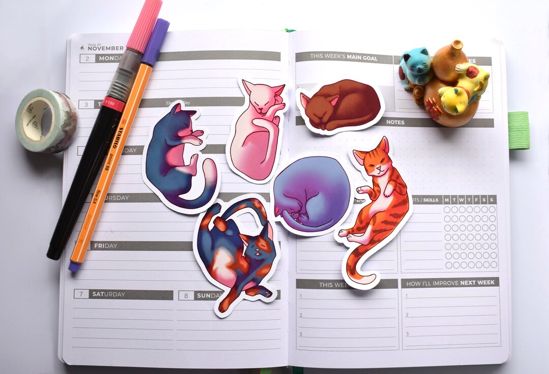 Cute Cat Sticker Set Sleeping Cat Stickers for Planners - Etsy