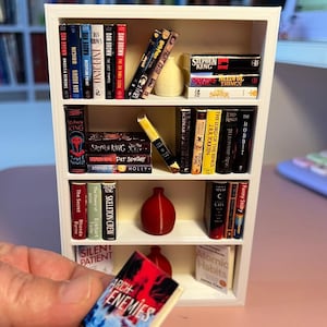 Valentines Day Gift, Custom Miniature Bookshelf: 32 Personalized 1/12 Scale Books